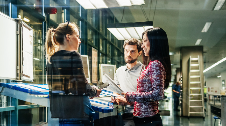 A team collaborates in a meeting